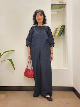 「アイテム（サロペット/オーバーオール）」を使った、浪口　絵美さん（レディース・164cm）の夏コーディネート
