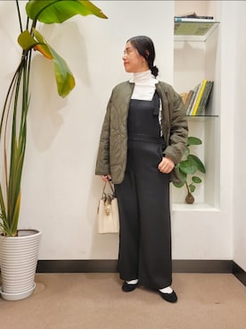 「キルトジャケット」｜「アイテム（サロペット/オーバーオール）」を使った、emiinamiiさん（レディース・164cm）の秋コーディネート