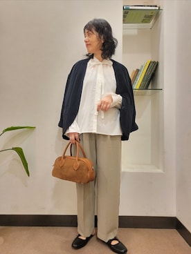 「アイテム（ノーカラージャケット）」を使った、浪口　絵美さん（レディース・164cm）の秋コーディネート