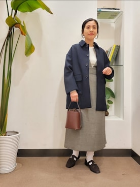 「アイテム（その他アウター、ブルー系）」を使った、浪口　絵美さん（レディース・164cm）の冬コーディネート