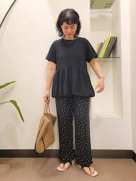 「アイテム（トートバッグ、ベージュ系）」を使った、emiinamiiさん（レディース・164cm）の夏コーディネート