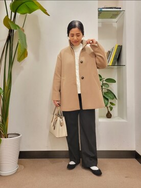 「ケーブルニット」｜「アイテム（その他アウター）」を使った、emiinamiiさん（レディース・164cm）の冬コーディネート