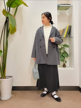 「ケーブルニット」｜「アイテム（ピーコート）」を使った、emiinamiiさん（レディース・164cm）の冬コーディネート