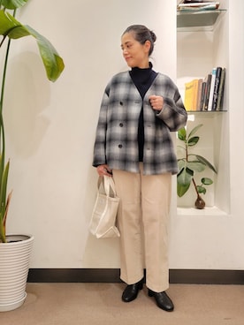 「FORK&SPOON」｜「アイテム（ノーカラージャケット）」を使った、浪口　絵美さん（レディース・164cm）の冬コーディネート