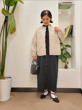 「キルトジャケット」｜「アイテム（ワンピース/ドレス）」を使った、emiinamiiさん（レディース・164cm）の春コーディネート