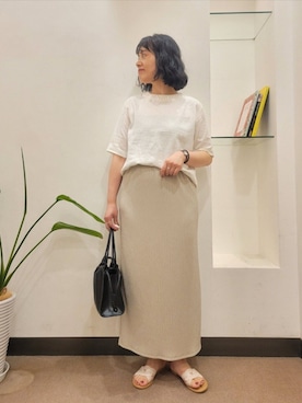 「URBAN RESEARCH DOORS（アーバンリサーチドアーズ）のドロストトートバッグ | 巾着バッグ/2WAY/ハンドバッグ（トートバッグ、ブラック系）」を使った、浪口　絵美さん（レディース・164cm）の夏コーディネート