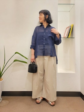 「かぐれ（カグレ）のコットンサイドタックワイドパンツ（その他パンツ）」を使った、浪口　絵美さん（レディース・164cm）の夏コーディネート