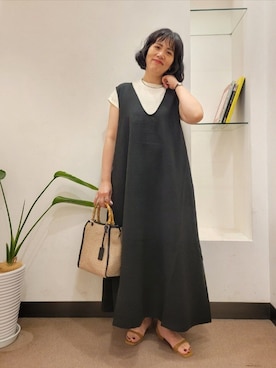 「URBAN RESEARCH DOORS（アーバンリサーチドアーズ）のFORK&SPOON　ワッフルバックボタンプルオーバー（Tシャツ/カットソー、ホワイト系）」を使った、浪口　絵美さん（レディース・164cm）の夏コーディネート