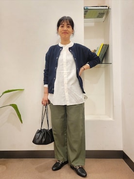 「FORK&SPOON（フォークアンドスプーン）のFORK&SPOON　バンドカラーダブルクロスシャツ（シャツ/ブラウス）」を使った、浪口　絵美さん（レディース・164cm）の秋コーディネート