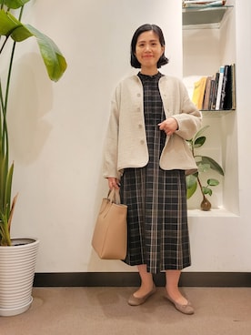 「キルトジャケット」｜「アイテム（ノーカラージャケット）」を使った、emiinamiiさん（レディース・164cm）の冬コーディネート