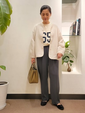 「orcival」｜「アイテム（ノーカラージャケット）」を使った、emiinamiiさん（レディース・164cm）の秋コーディネート