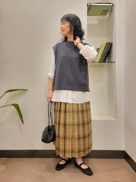 「FORK&SPOON（フォークアンドスプーン）のFORK&SPOON　バンドカラーダブルクロスシャツ（シャツ/ブラウス）」を使った、浪口　絵美さん（レディース・164cm）の秋コーディネート