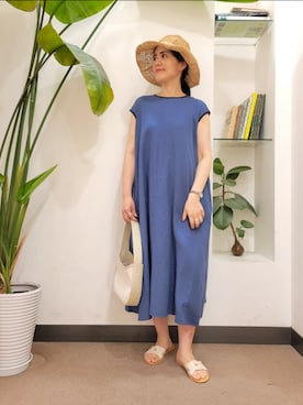 「ペーパーハット」｜「アイテム（ワンピース/ドレス）」を使った、emiinamiiさん（レディース・164cm）の夏コーディネート