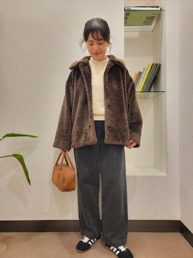 「URBAN RESEARCH DOORS（アーバンリサーチドアーズ）のコクーンシルエットボアコート（その他アウター）」を使った、浪口　絵美さん（レディース・164cm）の秋コーディネート