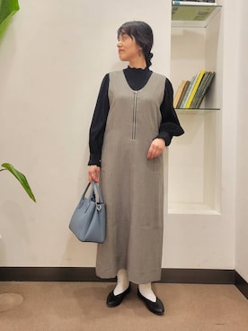 「URBAN RESEARCH DOORS（アーバンリサーチドアーズ）のピンタックフリルスタンドカラーブラウス（シャツ/ブラウス）」を使った、浪口　絵美さん（レディース・164cm）の冬コーディネート
