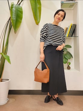 「かぐれ（カグレ）のボーダーワイドカットソー（Tシャツ/カットソー）」を使った、浪口　絵美さん（レディース・164cm）の秋コーディネート