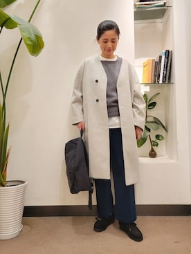 「FORK&SPOON」｜「アイテム（ノーカラージャケット）」を使った、浪口　絵美さん（レディース・164cm）の冬コーディネート