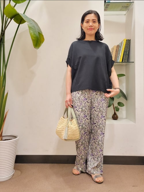 青系小花柄　　ミニ裏毛 セール】ミニ裏毛変形プルオーバー（Tシャツ/カットソー