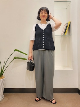 「URBAN RESEARCH DOORS（アーバンリサーチドアーズ）のTIDEWAY　ICY 2WAY BOSTON（ショルダーバッグ、ブラック系）」を使った、浪口　絵美さん（レディース・164cm）の夏コーディネート