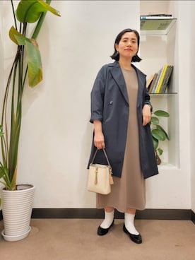 「ドッキングワンピ」｜「アイテム（その他アウター）」を使った、emiinamiiさん（レディース・164cm）の春コーディネート
