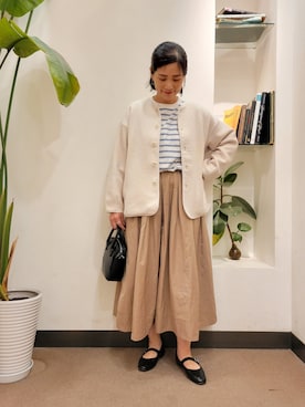 「キルトジャケット」｜「アイテム（ノーカラージャケット）」を使った、emiinamiiさん（レディース・164cm）の春コーディネート