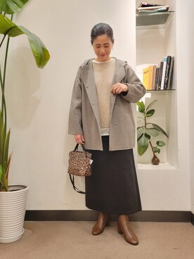 「ゆるニット」｜「アイテム（その他アウター）」を使った、emiinamiiさん（レディース・164cm）の冬コーディネート
