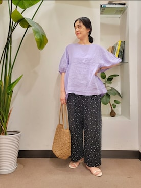 「ドットパンツ」｜浪口　絵美さん（レディース・164cm）の夏コーディネート