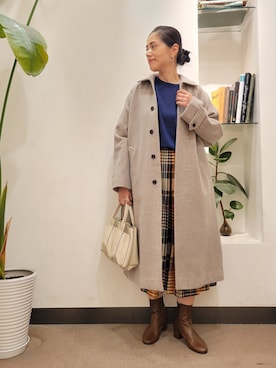 「フユコーデ」｜「アイテム（ステンカラーコート）」を使った、emiinamiiさん（レディース・164cm）の冬コーディネート