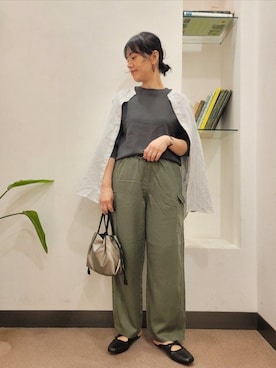 「FORK&SPOON（フォークアンドスプーン）のFORK&SPOON　バンドカラーダブルクロスシャツ（シャツ/ブラウス）」を使った、浪口　絵美さん（レディース・164cm）の秋コーディネート