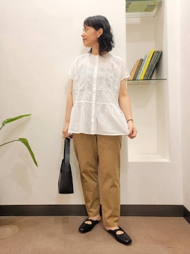 「かぐれ（カグレ）のフロント刺繍フレンチブラウス（シャツ/ブラウス）」を使った、浪口　絵美さん（レディース・164cm）の夏コーディネート