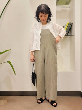 「アイテム（オールインワン・サロペット、ベージュ系）」を使った、emiinamiiさん（レディース・164cm）の夏コーディネート