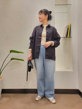 「アイテム（カバーオール、グレー系）」を使った、浪口　絵美さん（レディース・164cm）の春コーディネート