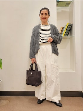 「かぐれ（カグレ）のボーダーワイドカットソー（Tシャツ/カットソー）」を使った、浪口　絵美さん（レディース・164cm）の秋コーディネート