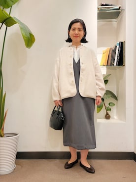 「キルトジャケット」｜「アイテム（ノーカラージャケット）」を使った、emiinamiiさん（レディース・164cm）の冬コーディネート