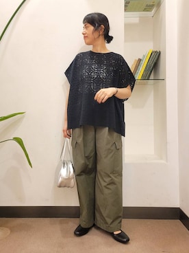 「かぐれ（カグレ）のユーティリティーイージーパンツ（その他パンツ）」を使った、浪口　絵美さん（レディース・164cm）の夏コーディネート