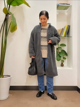 「ゆるニット」｜「アイテム（その他アウター）」を使った、emiinamiiさん（レディース・164cm）の冬コーディネート