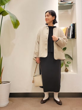「キルトジャケット」｜「アイテム（ワンピース/ドレス）」を使った、emiinamiiさん（レディース・164cm）の冬コーディネート
