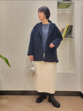 「ラメニット」｜「アイテム（その他アウター）」を使った、emiinamiiさん（レディース・164cm）の冬コーディネート
