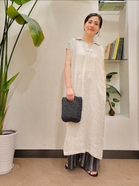 「ストライプパンツ」｜「アイテム（ワンピース/ドレス）」を使った、emiinamiiさん（レディース・164cm）の夏コーディネート