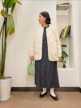 「キルトジャケット」｜「アイテム（ワンピース/ドレス）」を使った、emiinamiiさん（レディース・164cm）の春コーディネート