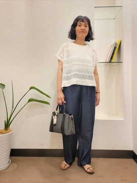 「URBAN RESEARCH DOORS（アーバンリサーチドアーズ）のクロップドレースプルオーバー（Other tops、ホワイト系）」を使った、浪口　絵美さん（レディース・164cm）の夏コーディネート