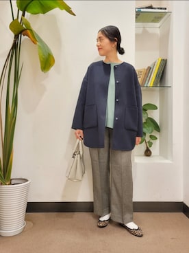 「ゆるニット」｜「アイテム（ノーカラージャケット）」を使った、emiinamiiさん（レディース・164cm）の秋コーディネート