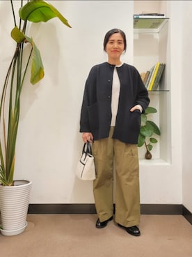 「ノーカラージャケット」｜「アイテム（その他シューズ）」を使った、浪口　絵美さん（レディース・164cm）の冬コーディネート