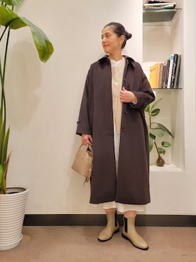 「シャツワンピ」｜「アイテム（ステンカラーコート）」を使った、emiinamiiさん（レディース・164cm）の冬コーディネート