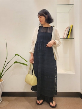 「URBAN RESEARCH DOORS（アーバンリサーチドアーズ）の『接触冷感/UVカット/吸水速乾/マシンウォッシャブル』ドライタッチリラックスパンツ（その他パンツ、ブラック系）」を使った、浪口　絵美さん（レディース・164cm）の夏コーディネート