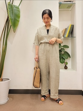 「ペーパーバッグ」｜「アイテム（オールインワン・サロペット）」を使った、emiinamiiさん（レディース・164cm）の夏コーディネート