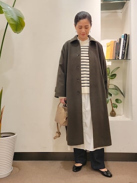 「シャツワンピ」｜「アイテム（ステンカラーコート）」を使った、emiinamiiさん（レディース・164cm）の秋コーディネート