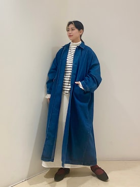 「白スカート」｜「アイテム（ステンカラーコート）」を使った、yuyuさん（レディース・157cm）の冬コーディネート
