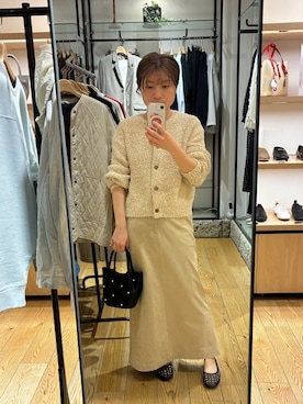 「URBAN RESEARCH DOORS（アーバンリサーチドアーズ）のメランジニットカーディガン（カーディガン/ボレロ、イエロー系）」を使った、kobayashimarikoさん（レディース・153cm）の春コーディネート