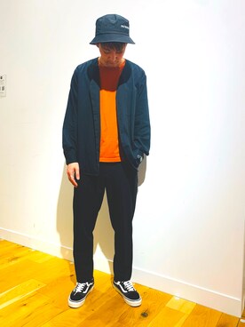「FRUIT OF THE LOOM（フルーツオブザルーム）のアイテム（帽子）」を使った、MATSUMOTOさん（メンズ・175cm）の夏コーディネート